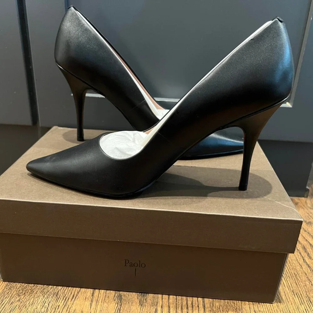 Linea Paolo peyton black calf leather pointed toe pumps size US 11 #courts #poin